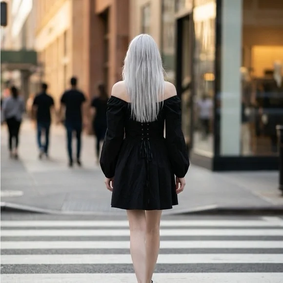 Elegant Black Long Sleeve Dress - Picture 3 of 6